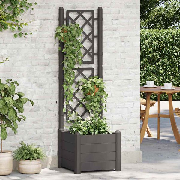 vidaXL حوض حديقة مع تعريشة 43×43×142 سم PP انتراسيت