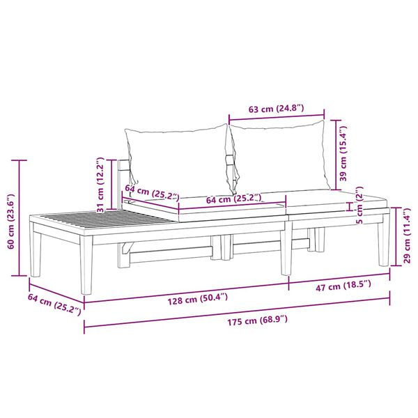 vidaXL طقم 2 قطعة جلسة حديقة مع وسائد رمادي داكن خشب أكاسيا