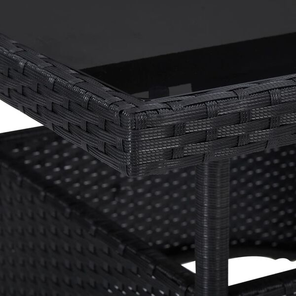 vidaXL طاولة طعام خارجية أسود بولي روطان وزجاج