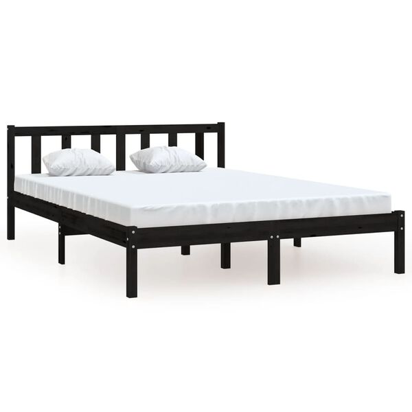 vidaXL إطار سرير خشب صنوبر صلب أسود 120×200 سم
