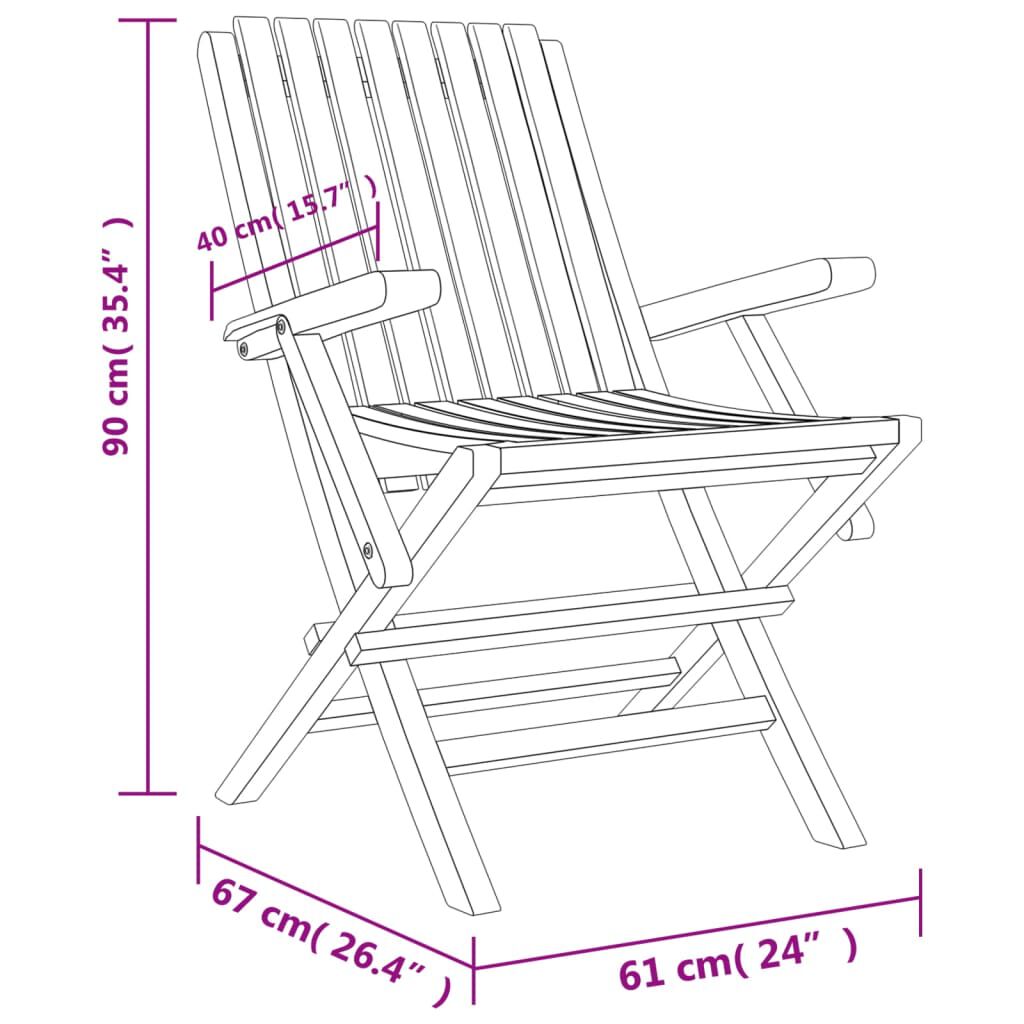 vidaXL كراسي حديقة قابلة للطي 2 ق 90x67x61 سم خشب ساج صلب