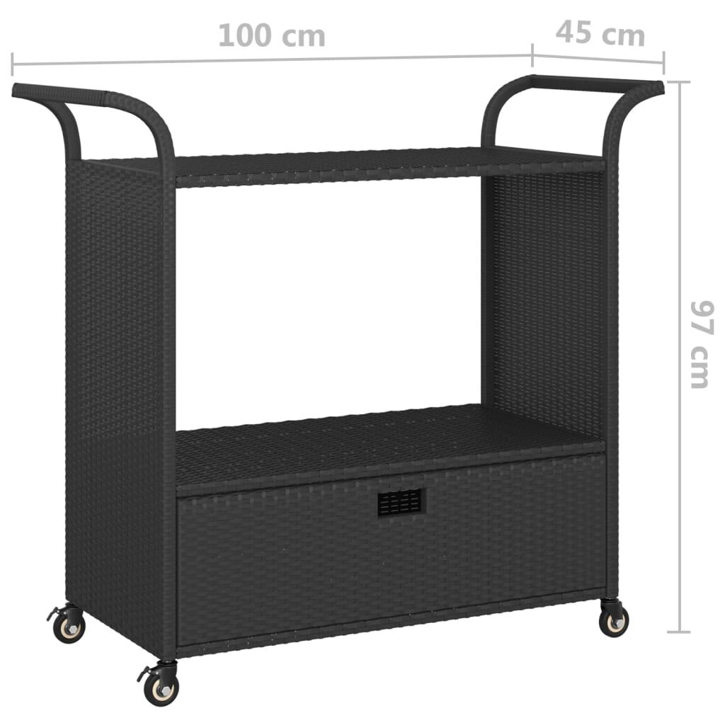 vidaXL عربة بار مع درج أسود 100×45×97 سم بولي روطان