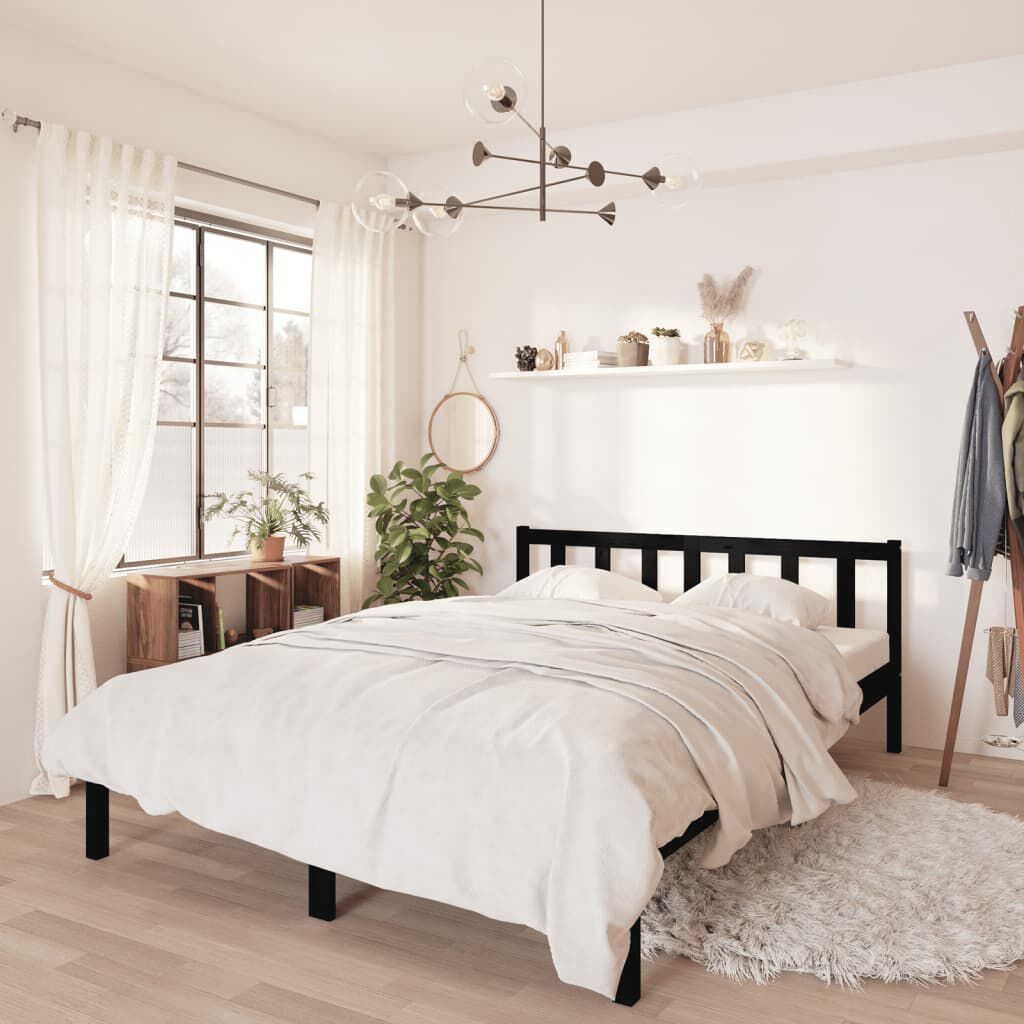 vidaXL إطار سرير خشب صنوبر صلب أسود 120×200 سم