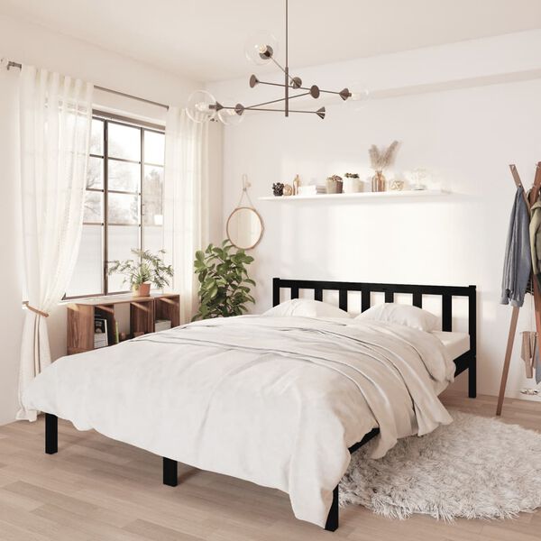vidaXL إطار سرير خشب صنوبر صلب أسود 120×200 سم