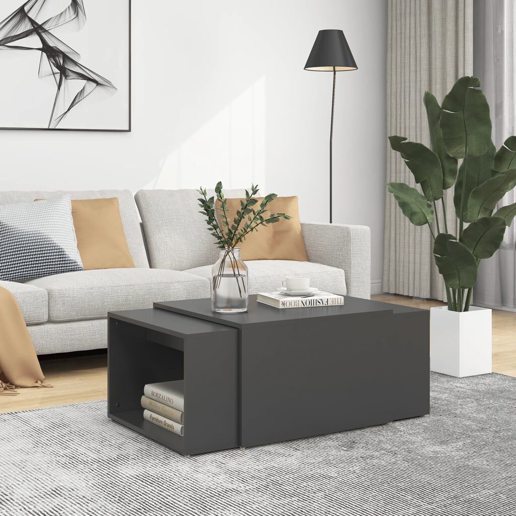 vidaXL عدد 3 قطع طقم طاولات قهوة متداخلة رمادي 60×60×38 سم خشب صناعي
