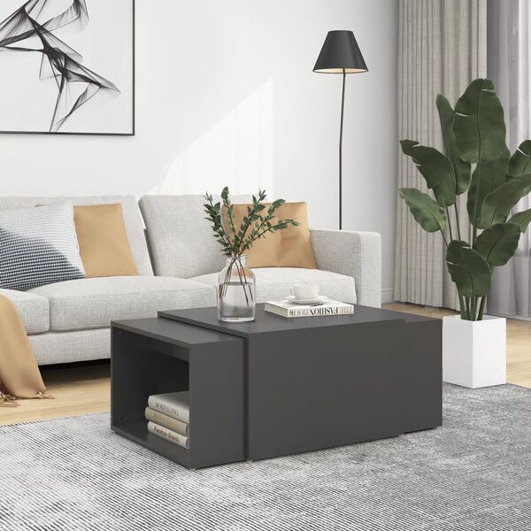 vidaXL عدد 3 قطع طقم طاولات قهوة متداخلة رمادي 60×60×38 سم خشب صناعي