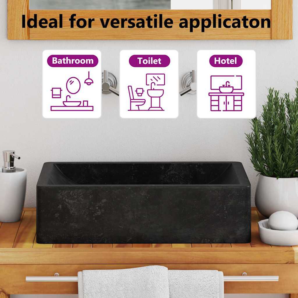 vidaXL حوض 45×30×12 سم رخام أسود