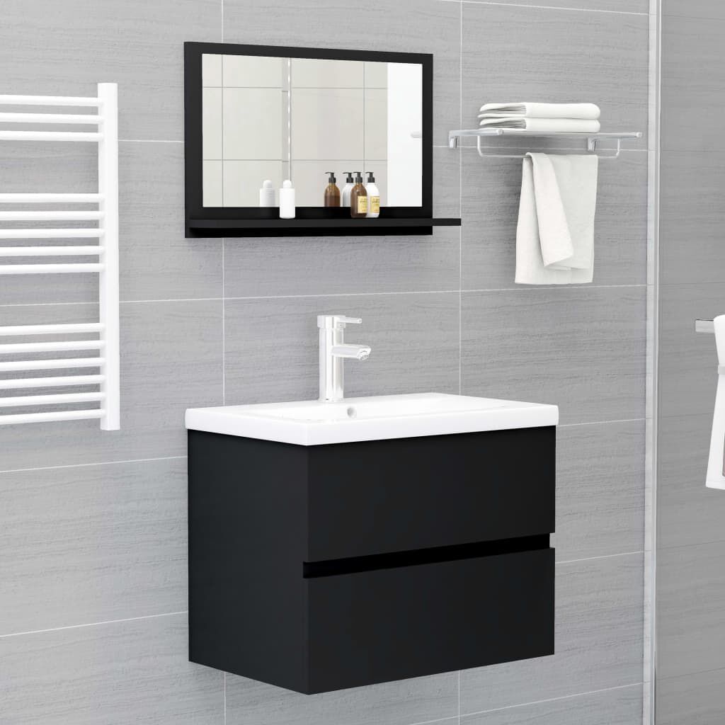 vidaXL مرآة حمام لون أسود 60×10.5×37 سم خشب صناعي