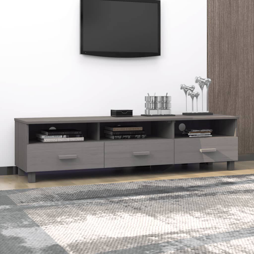 vidaXL خزانة تلفزيون رمادي فاتح 158×40×40 سم خشب صنوبر صلب