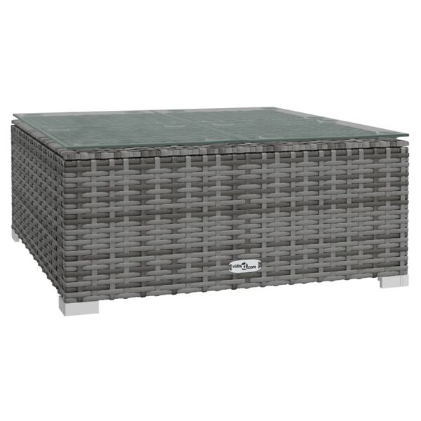 vidaXL طاولة قهوة حديقة رمادي 60×60×30 سم بولي روطان وزجاج