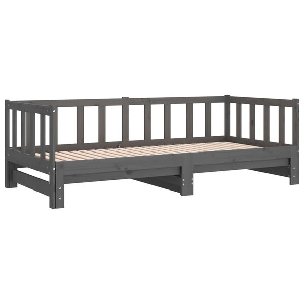 vidaXL سرير نهاري قابل للسحب خشب صنوبر صلب رمادي 2×(90×200) سم