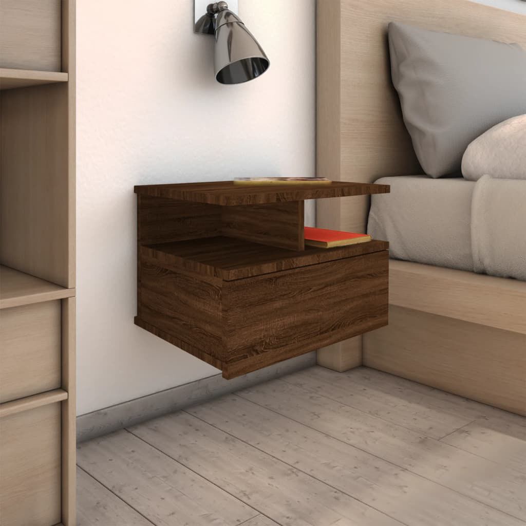 vidaXL منضدة سرير عائمة 2 ق أوك بني 40×31×27 سم خشب صناعي