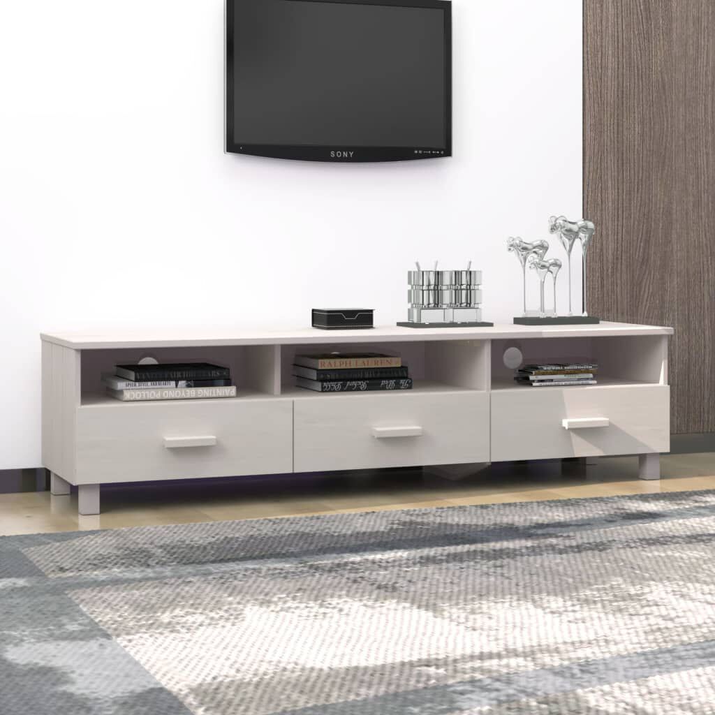 vidaXL خزانة تلفزيون أبيض 158×40×40 سم خشب صنوبر صلب