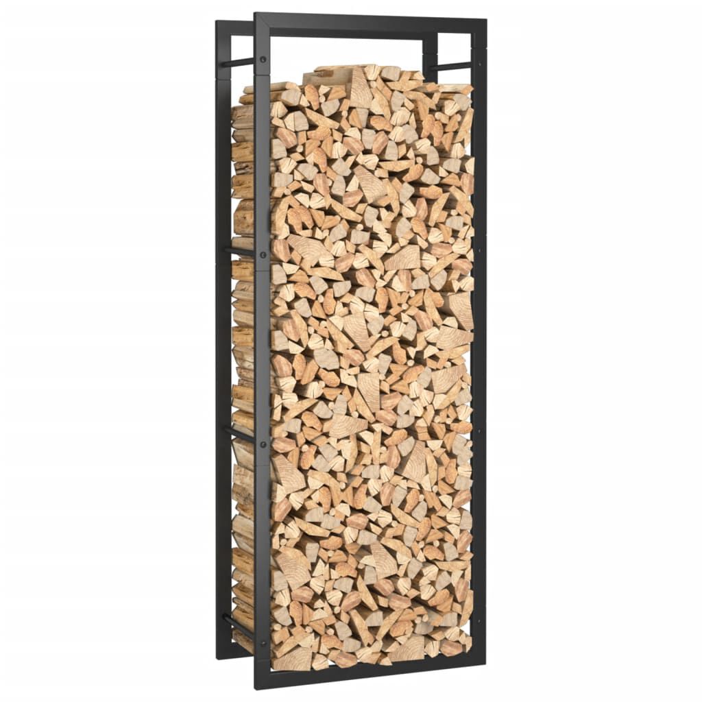 vidaXL حامل حطب لون أسود مطفي 132x28x50 سم فولاذ
