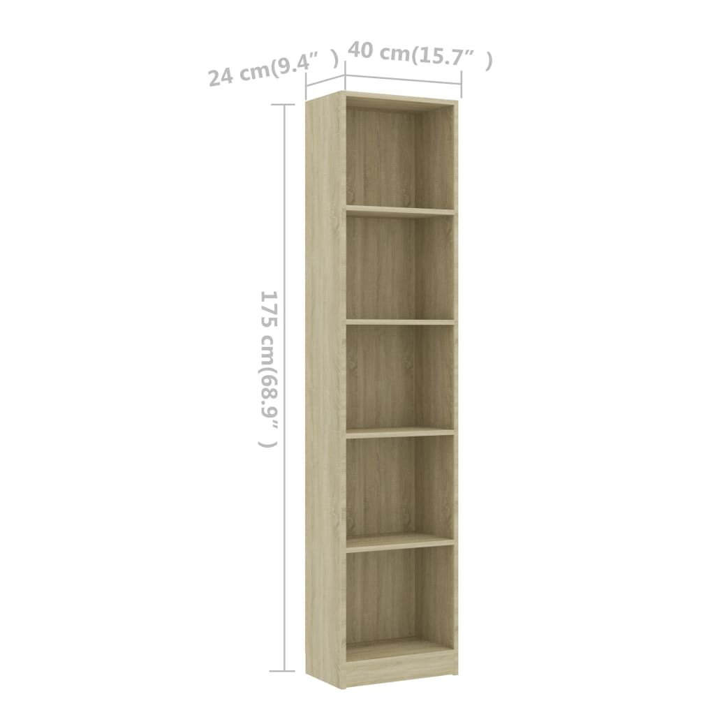 vidaXL خزانة كتب 5 طبقات سونوما اوك 40×24×175 سم خشب مضغوط