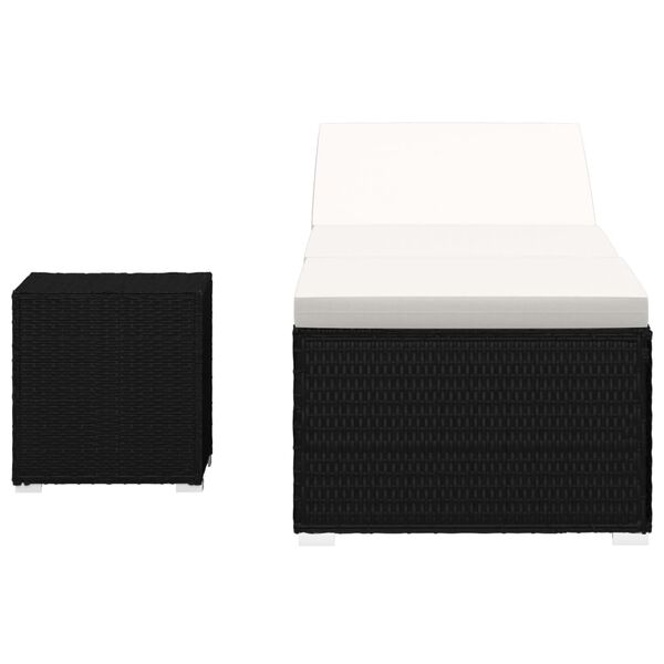 vidaXL كرسي تشمس مع وسادة وطاولة شاي بولي روطان أبيض كريمي