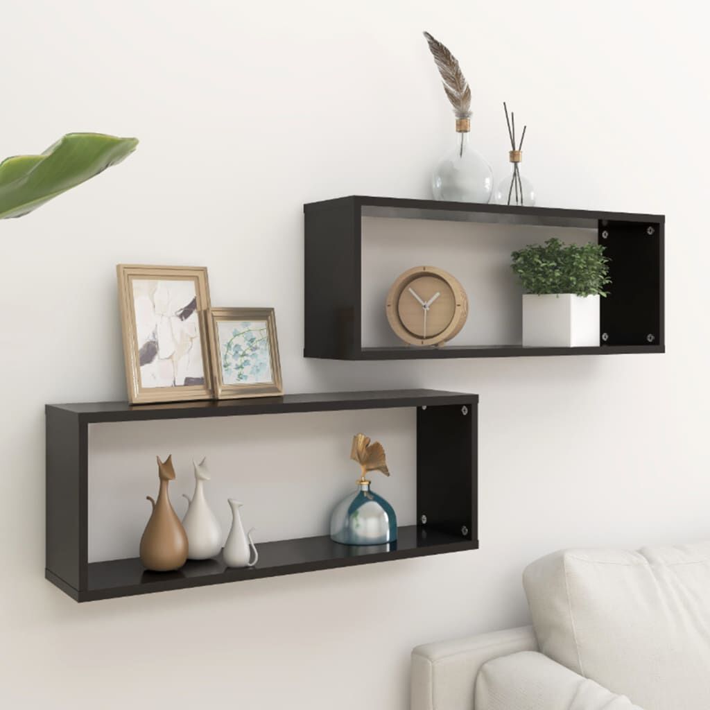 vidaXL رفوف جدارية مكعبة 2 ق أسود 60×15×23 سم خشب صناعي