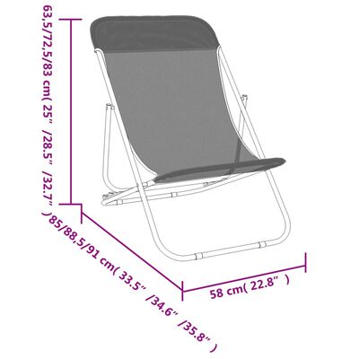 vidaXL كراسي شاطئ قابلة للطي 2ق رمادي تكستيلين وفلاذ مطلي بالمسحوق