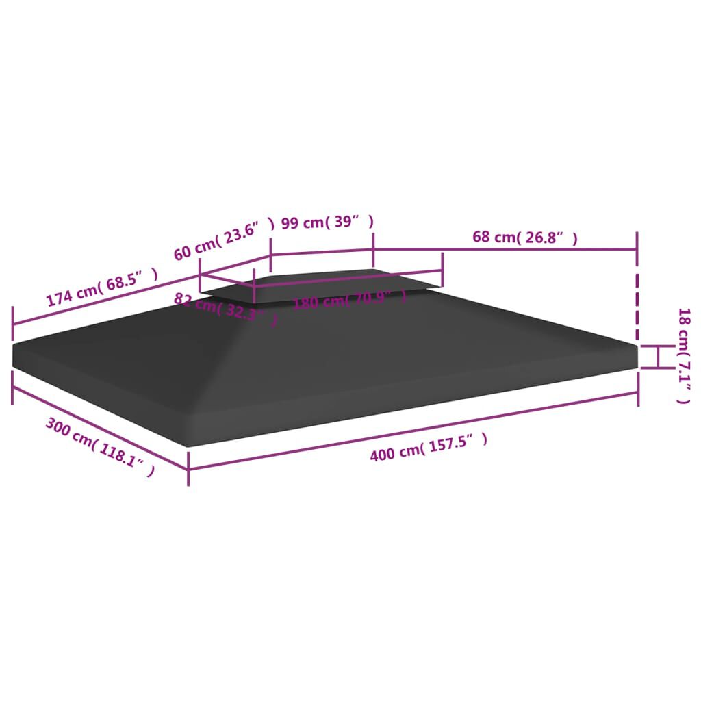 vidaXL غطاء جازيبو علوي ذو طبقتين 310 جرام/م² 4×3 م أسود