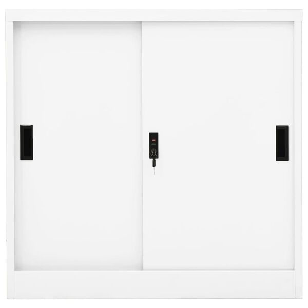 vidaXL خزانة مكتب مع باب منزلق أبيض 90×40×90 سم فولاذ