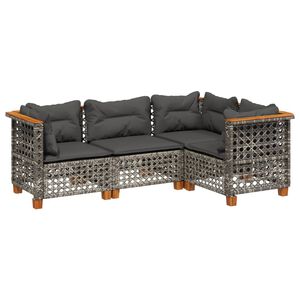 vidaXL طقم أريكة حديقة 4 قطع مع وسائد لون رمادي بولي روطان