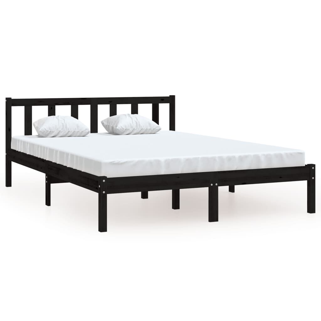vidaXL إطار سرير خشب صنوبر صلب أسود 140×200 سم