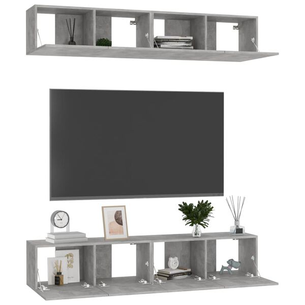vidaXL خزانات تلفزيون 4 ق رمادي أسمنتي 80x30x30 سم خشب صناعي
