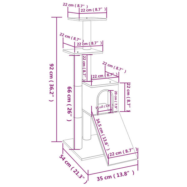 vidaXL شجرة قطط مع أعمدة خدش سيزال كريمي 92 سم