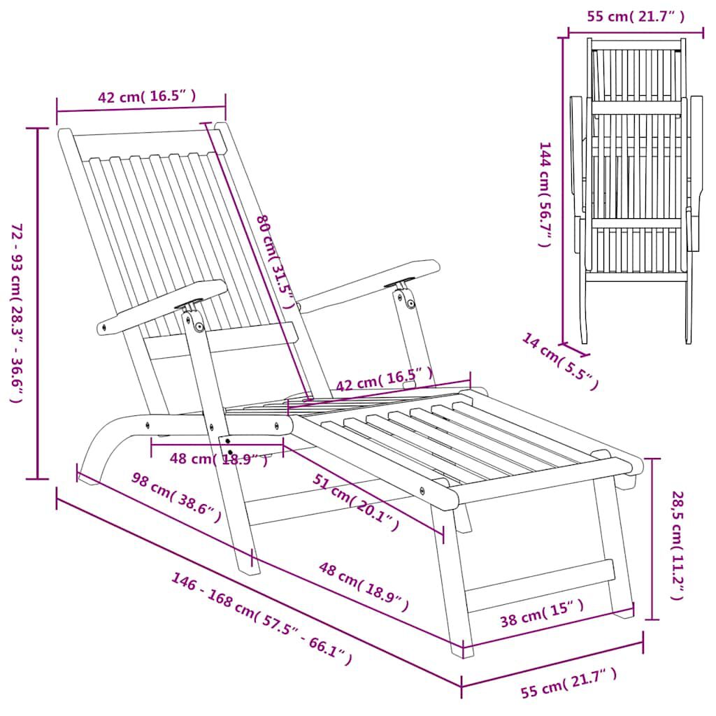 كراسي استرخاء vidaXL Outdoor مع مسندين للقدمين 2ق خشب أكاسيا صلب