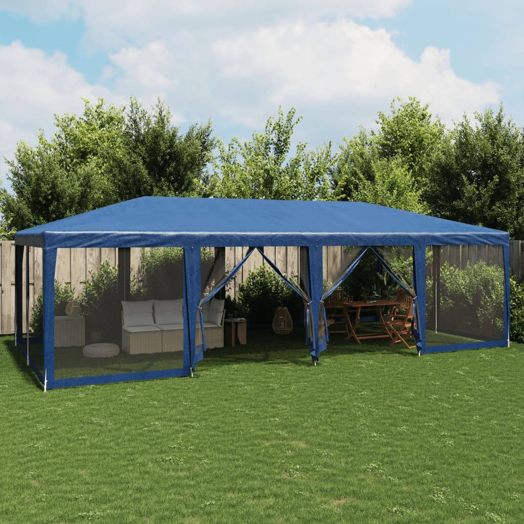 vidaXL خيمة حفلات 12 جدار جانبي شبكي لون أزرق 8×4 م HDPE