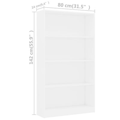 vidaXL خزانة كتب 4 طبقات أبيض 80×24×142 سم خشب حبيبي