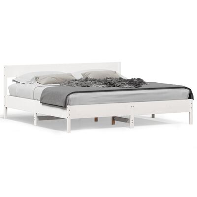 vidaXL إطار سرير مع ظهر سرير لون أبيض 200x200 سم خشب صلب صنوبر