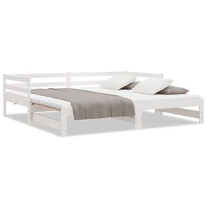 vidaXL سرير نهاري قابل للسحب خشب صنوبر صلب أبيض 2&times;(90&times;200) سم