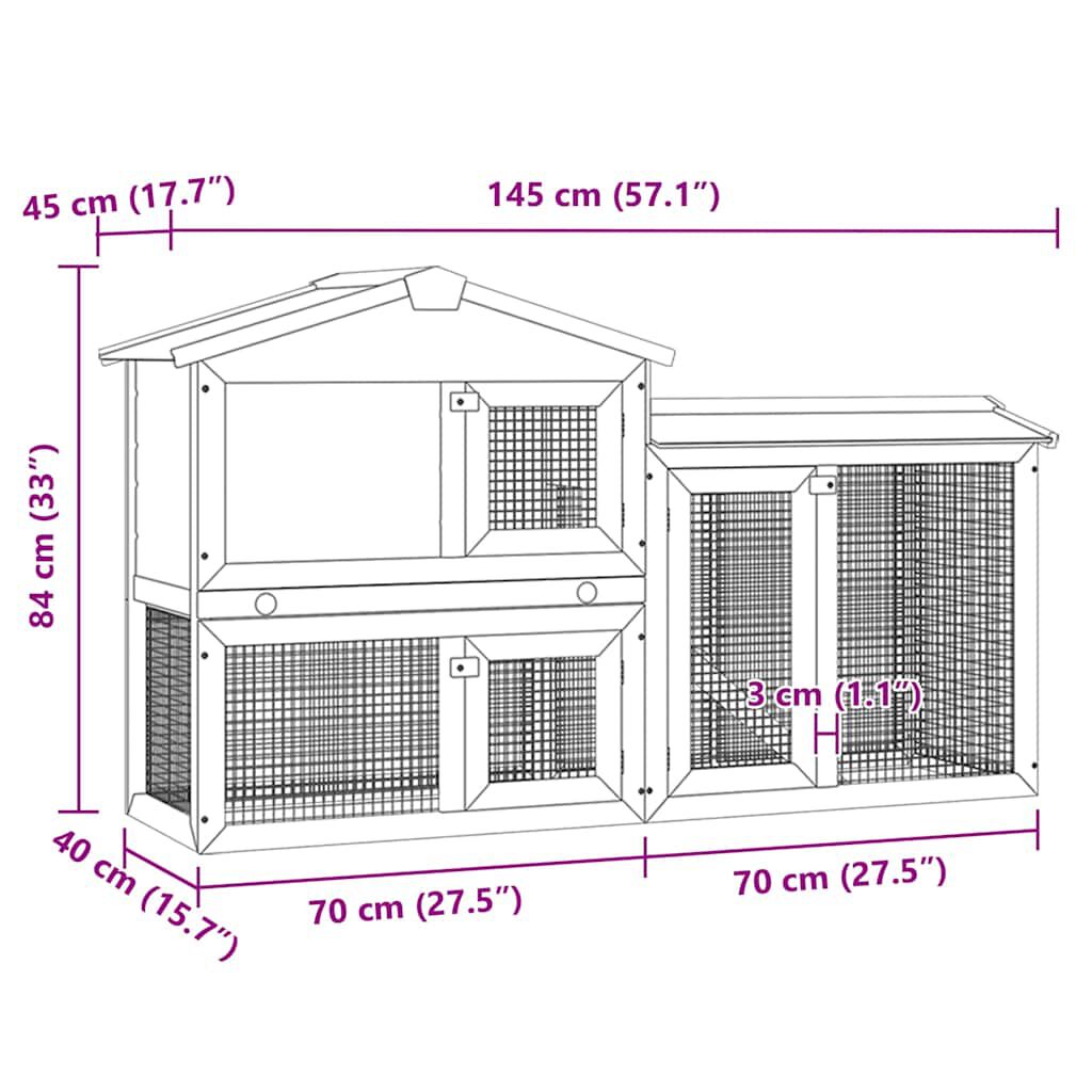 vidaXL قفص أرانب خارجي كبير أحمر وأبيض 85x45x145 سم خشب