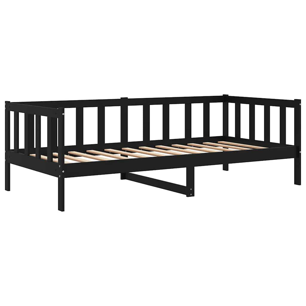 vidaXL سرير نهاري خشب صنوبر صلب أسود 90×200 سم