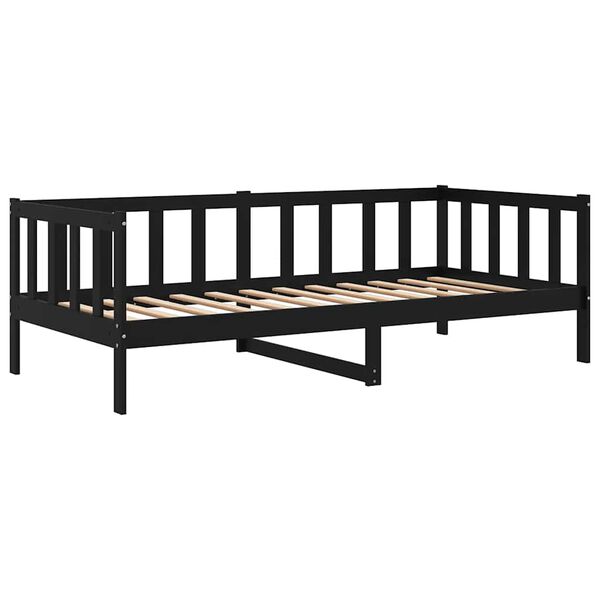 vidaXL سرير نهاري خشب صنوبر صلب أسود 90×200 سم