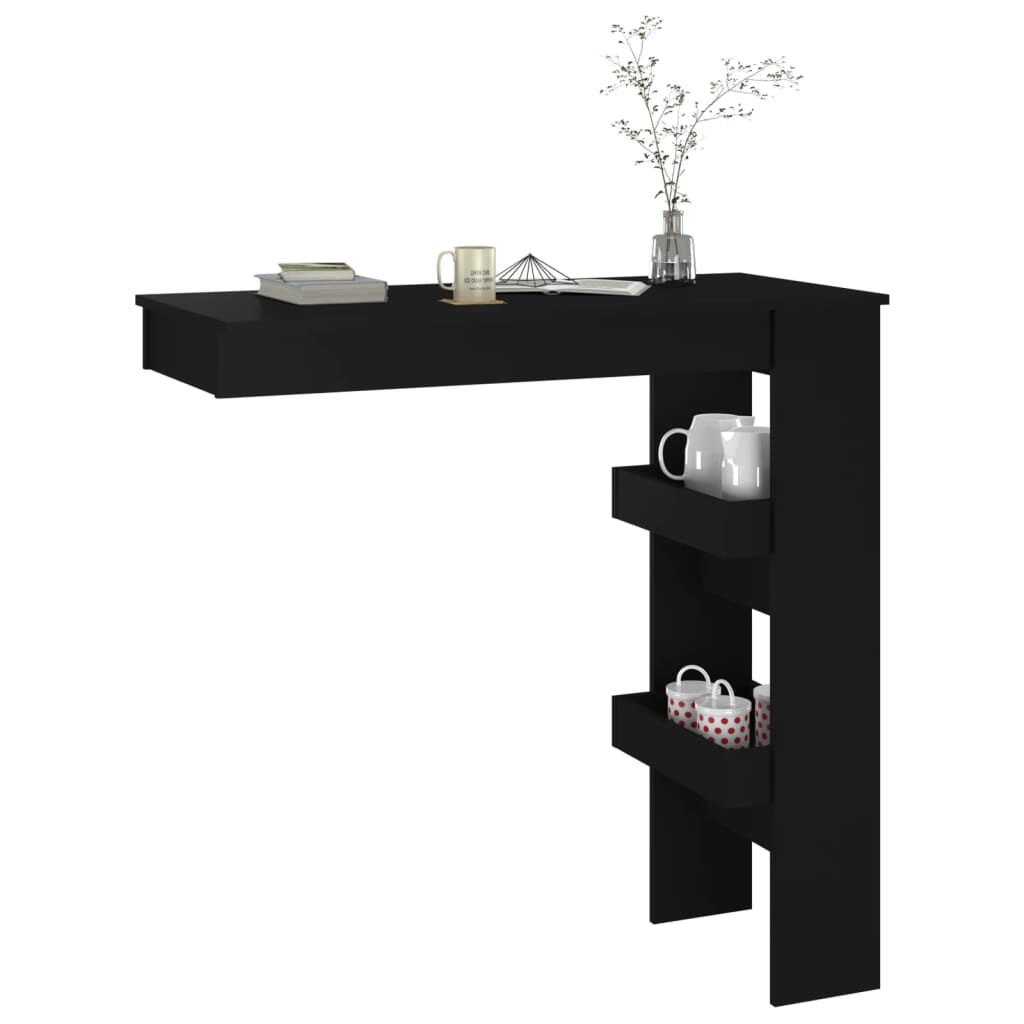 vidaXL طاولة بار جدارية أسود 102×45×103.5 سم خشب صناعي