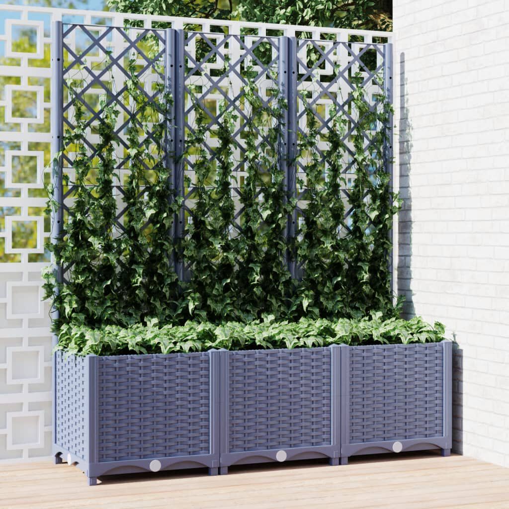 vidaXL حوض حديقة مع تعريشة أزرق رمادي 120×40×136 سم PP