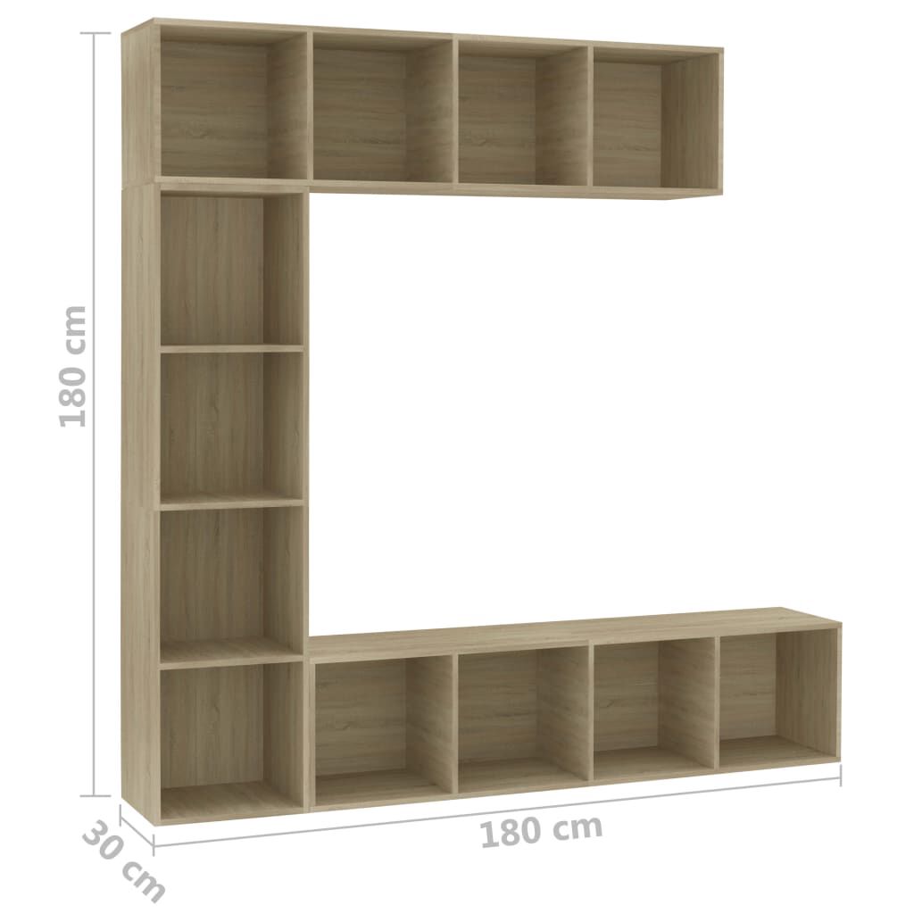vidaXL عدد 3 قطع طقم خزانة كتب/ تلفزيون سونوما أوك 180×30×180 سم