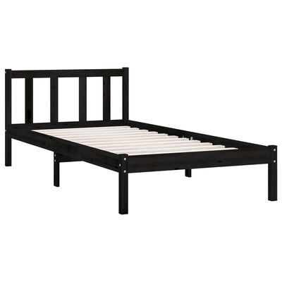 vidaXL إطار سرير خشب صنوبر صلب أسود 90×200 سم
