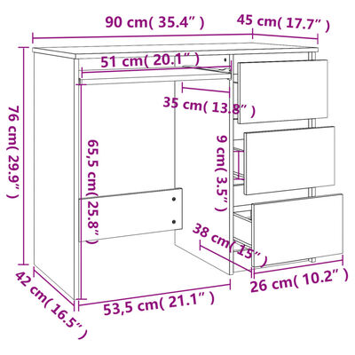 vidaXL مكتب لون أبيض 90×45×76 سم خشب صناعي