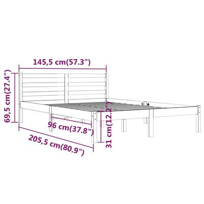 vidaXL إطار سرير خشب صنوبر صلب 140×200 سم رمادي