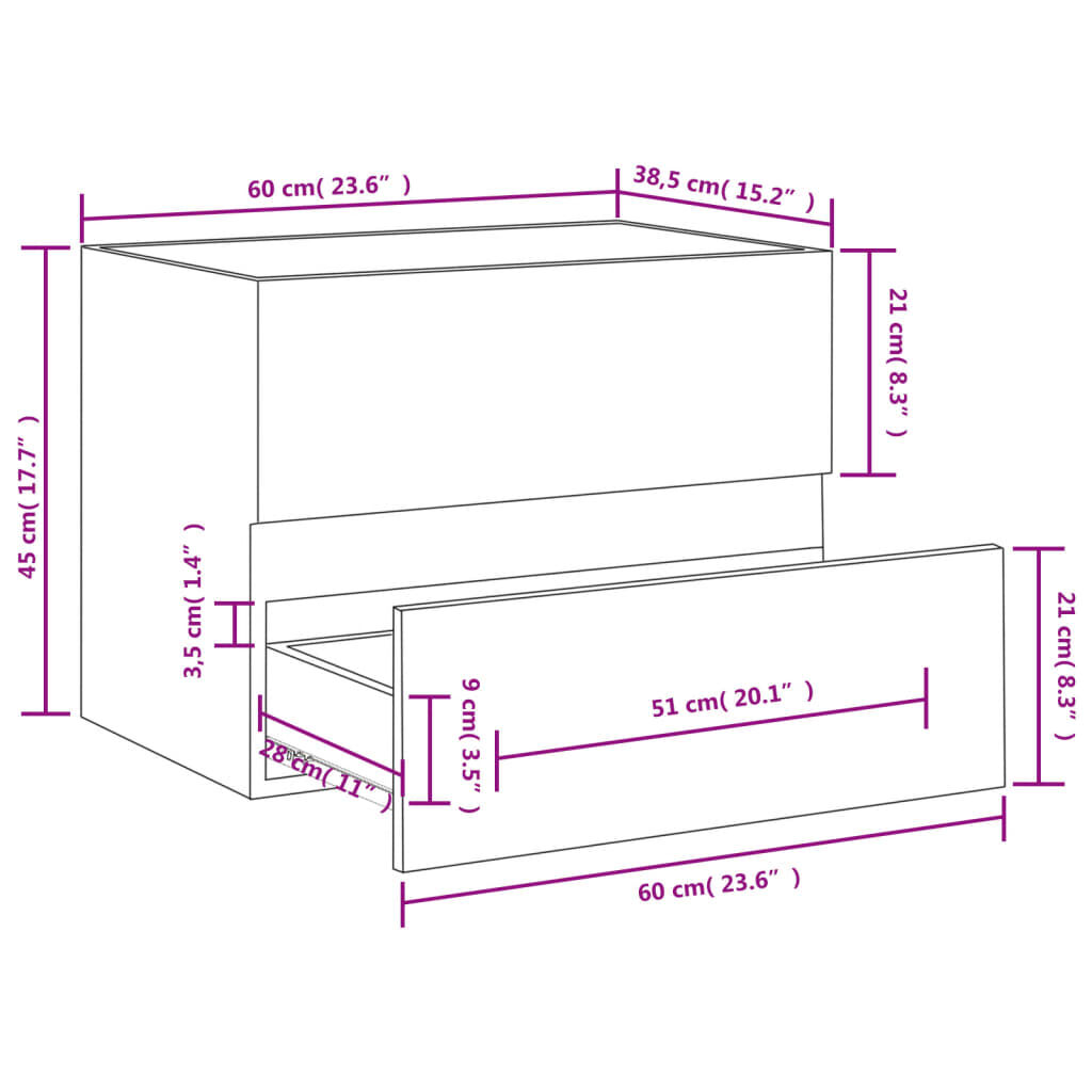 vidaXL خزانة حوض سونوما أوك 60×38.5×45 سم خشب صناعي