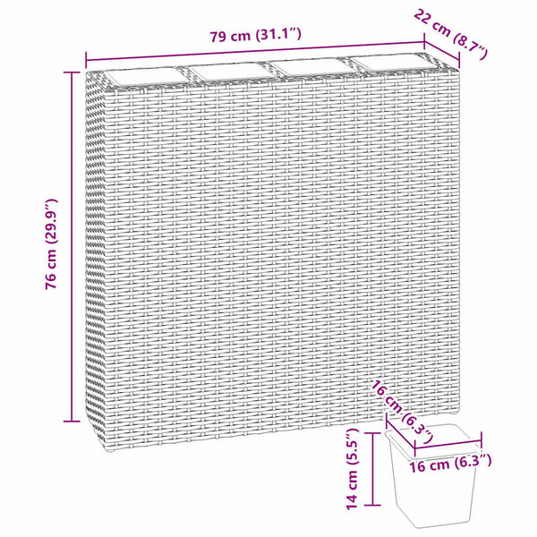 vidaXL حوض حديقة مرتفع مع 4 أصص 2 ق بولي روطان رمادي