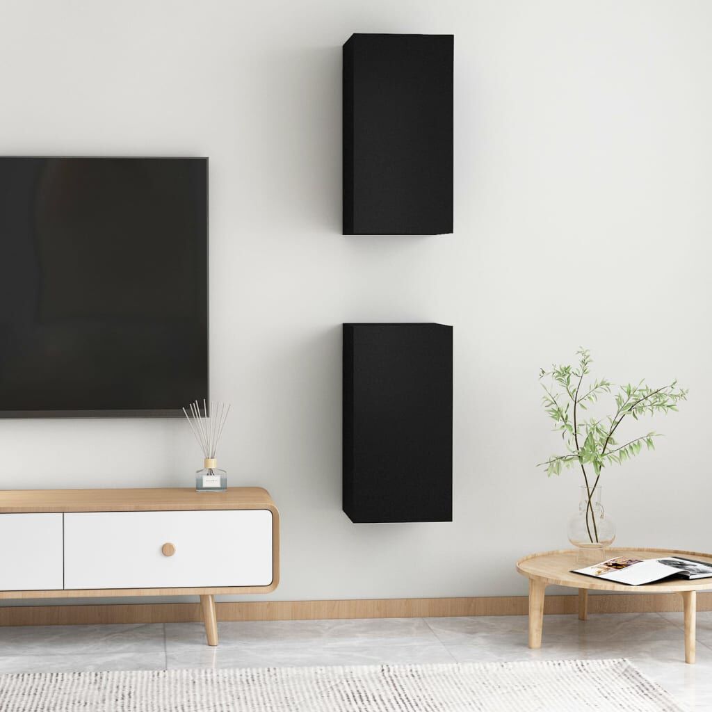 vidaXL خزانات تلفزيون 2 ق أسود 30.5×30×60 سم خشب صناعي