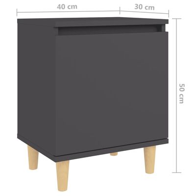 vidaXL خزانة سرير بأرجل خشبية صلبة رمادي 40×30×50 سم