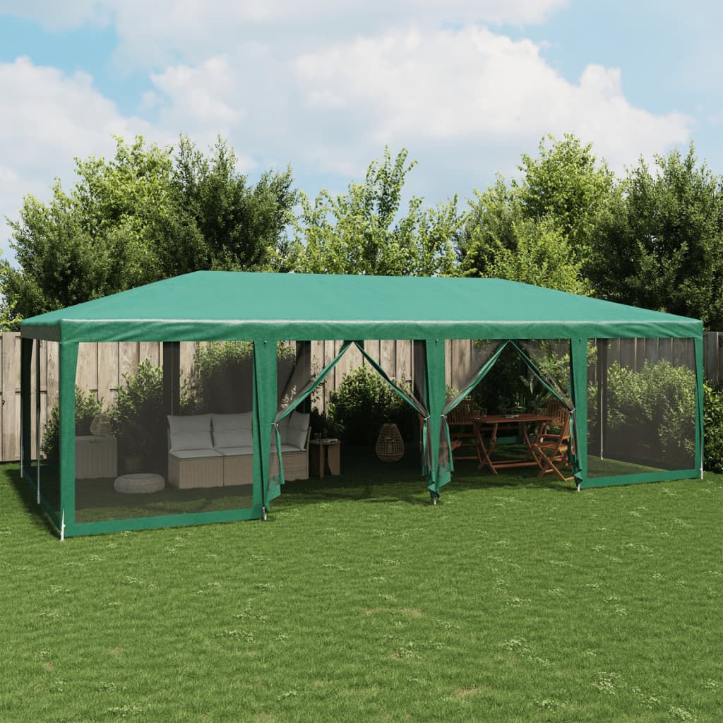 vidaXL خيمة حفلات 12 جدار جانبي شبكي لون أخضر 8×4 م HDPE