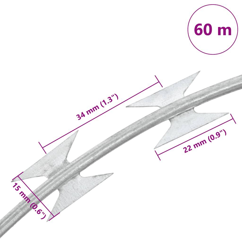 أسلاك شائكة vidaXL Razor قابلة للطي لفة أسلاك لولبية فولاذ مجلفن 60 م