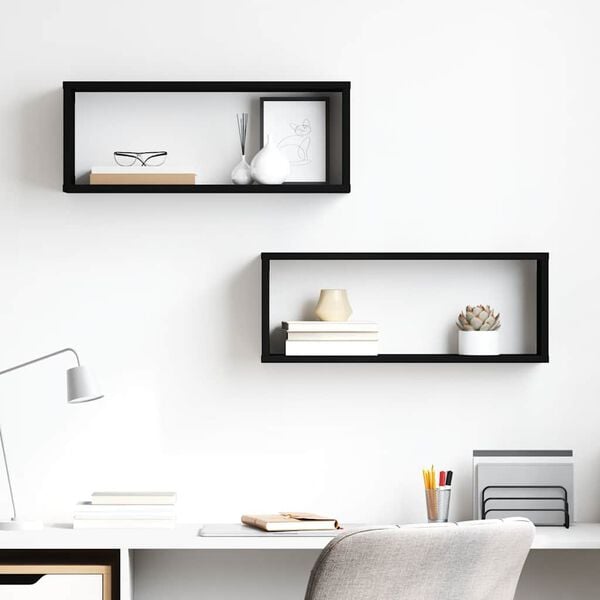 vidaXL رفوف جدارية مكعبة 2 ق أسود 60&times;15&times;23 سم خشب صناعي