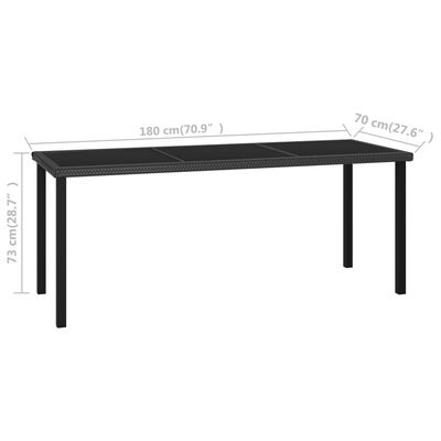 vidaXL طاولة سفرة حديقة أسود 180×70×73 سم بولي روطان